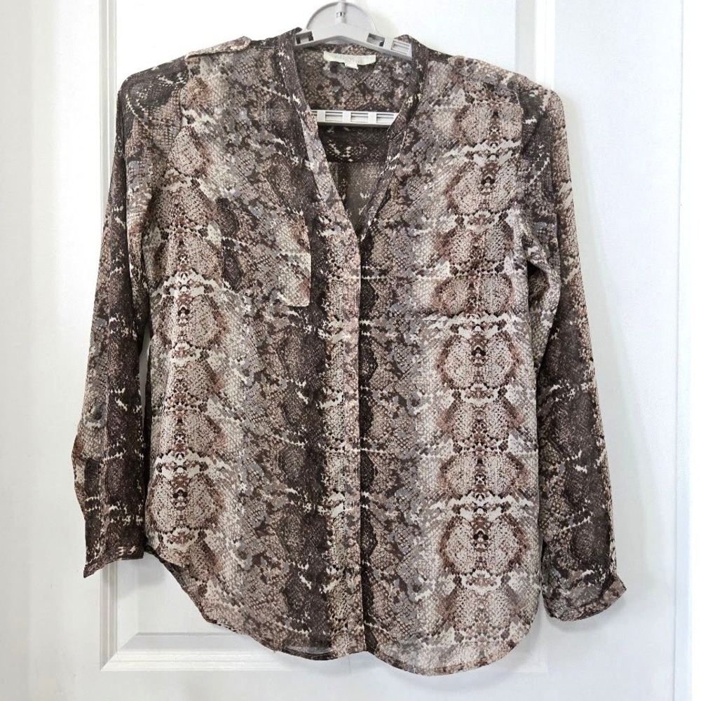 Olive & Oak Womens Blouse Snakeskin‎ Animal Print Chiffon Button Down Top Large